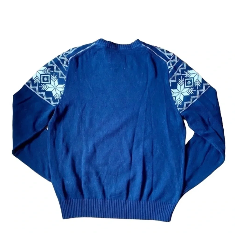 NWT Weatherproof The Holiday Sweater Navy Blue White 100% Cotton Size M